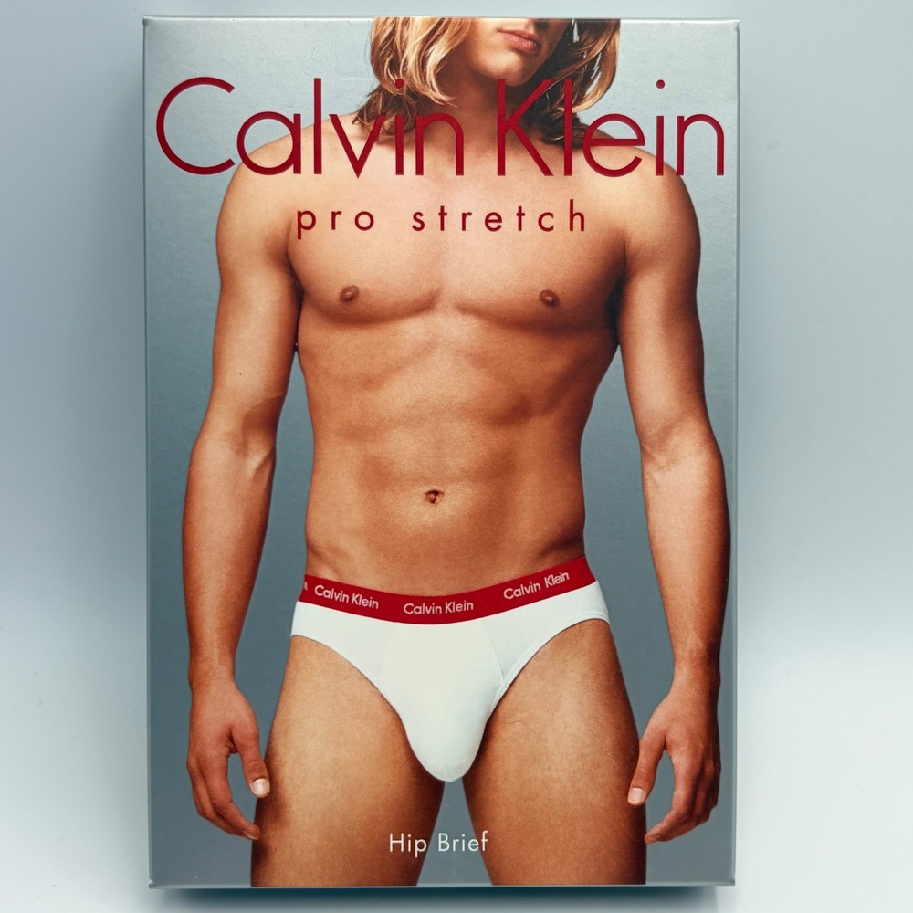 Calvin Klein Pro Stretch Hip Briefs Vintage 2003 Black Red Logo Waistband XL NIB